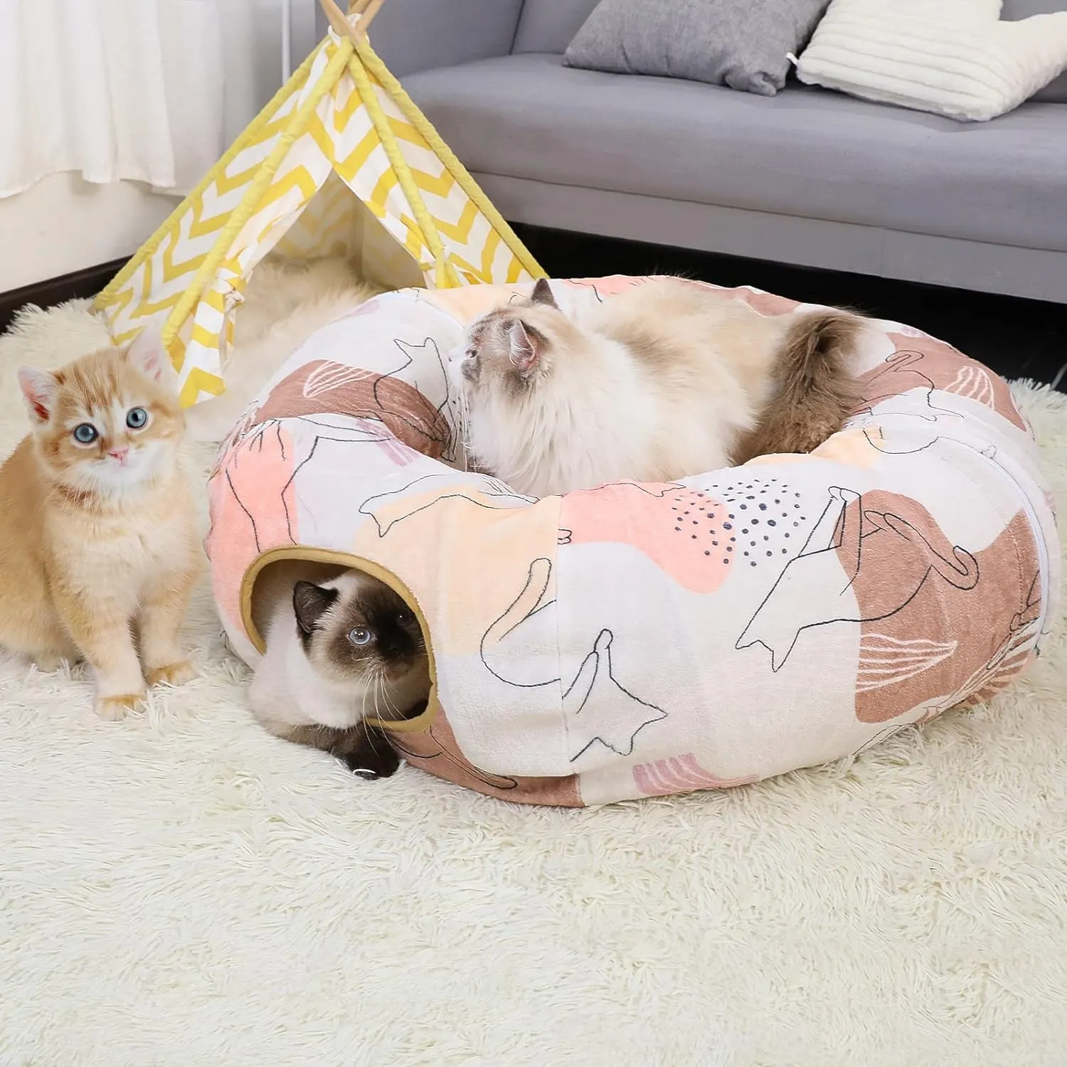 Cat Tunnel Bed, Cat Tunnels Cat Toys for Indoor Cats S-Shape Cat Tube and Cat Donut Tunnel Cave Large Cat Toys Interactive Cat Stuff Supplies