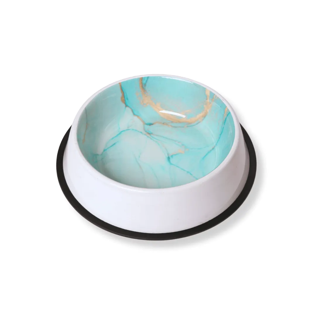 Contemporary Italian Teal & White Stainless Steel Pet Bowl, Anti Skid