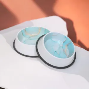 Contemporary Italian Teal & White Stainless Steel Pet Bowl, Anti Skid