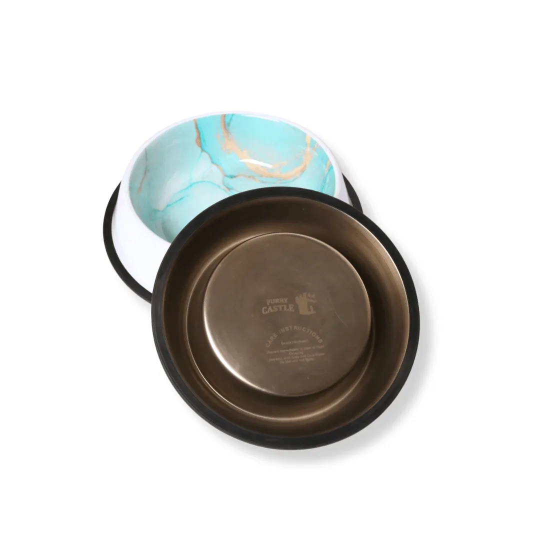 Contemporary Italian Teal & White Stainless Steel Pet Bowl, Anti Skid