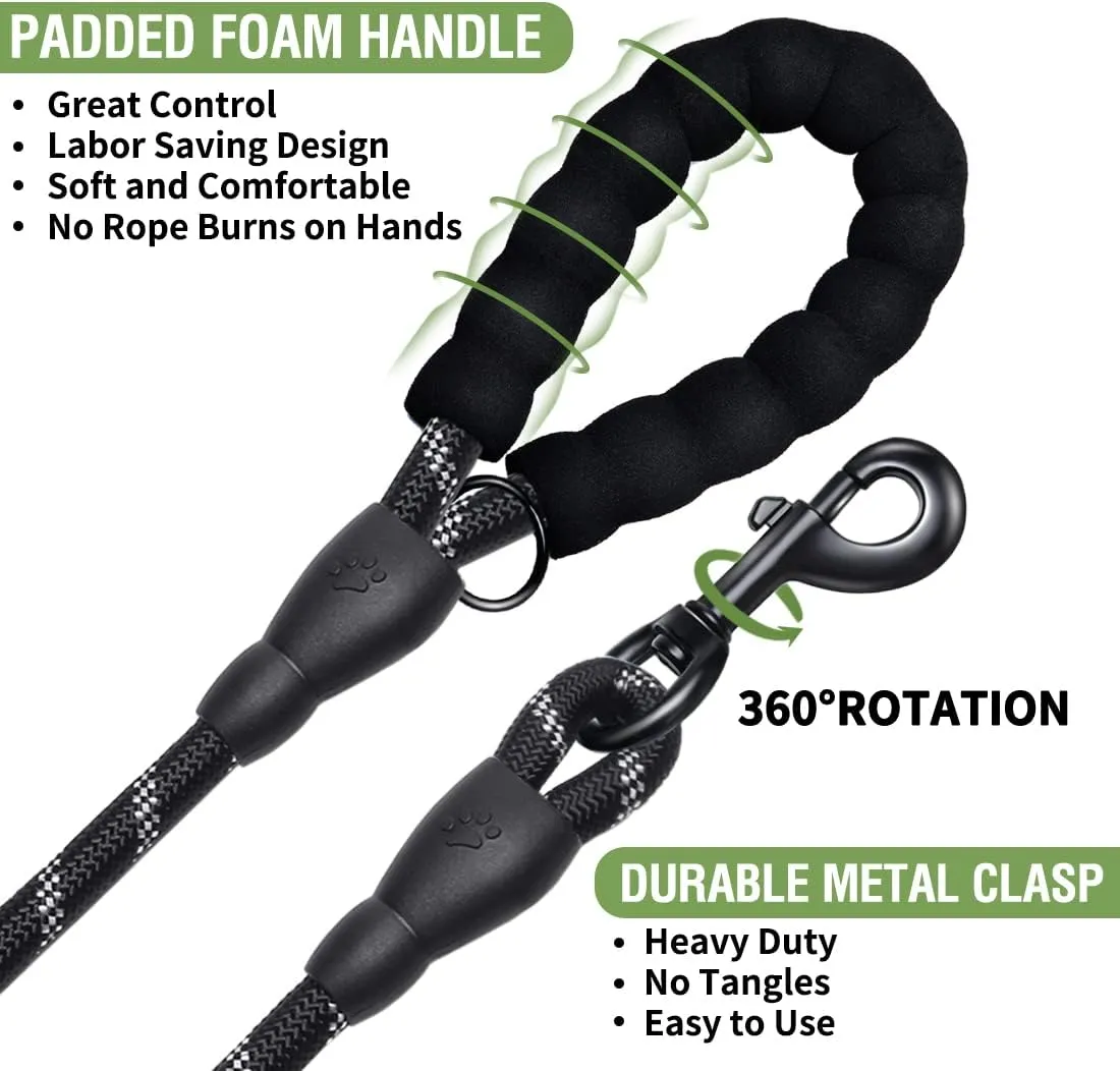 COOYOO 2 Pack Dog Leash 6 FT Heavy Duty - Comfortable Padded Handle - Reflective Dog Leash for Medium Large Dogs with Collapsible Pet Bowl Set 6-Black Green