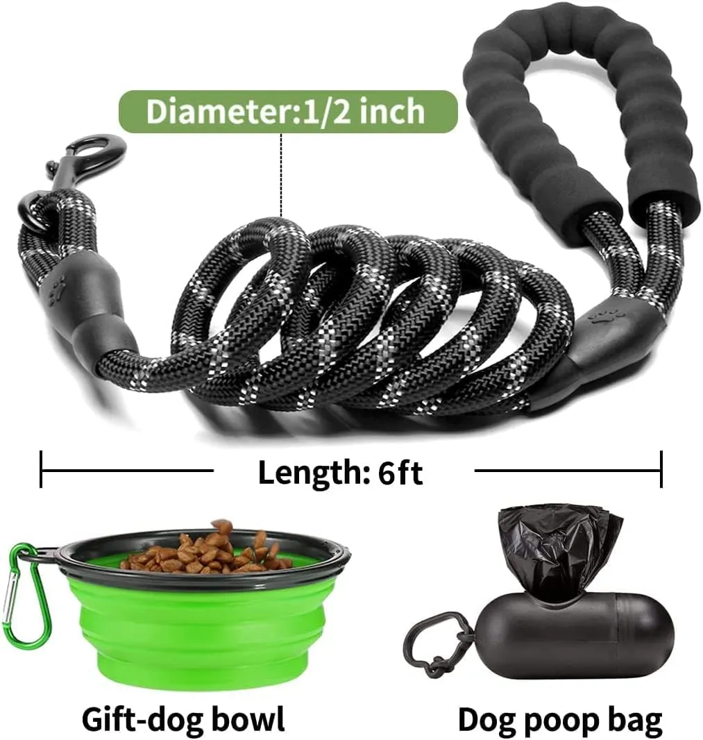 COOYOO 2 Pack Dog Leash 6 FT Heavy Duty - Comfortable Padded Handle - Reflective Dog Leash for Medium Large Dogs with Collapsible Pet Bowl Set 6-Black Green