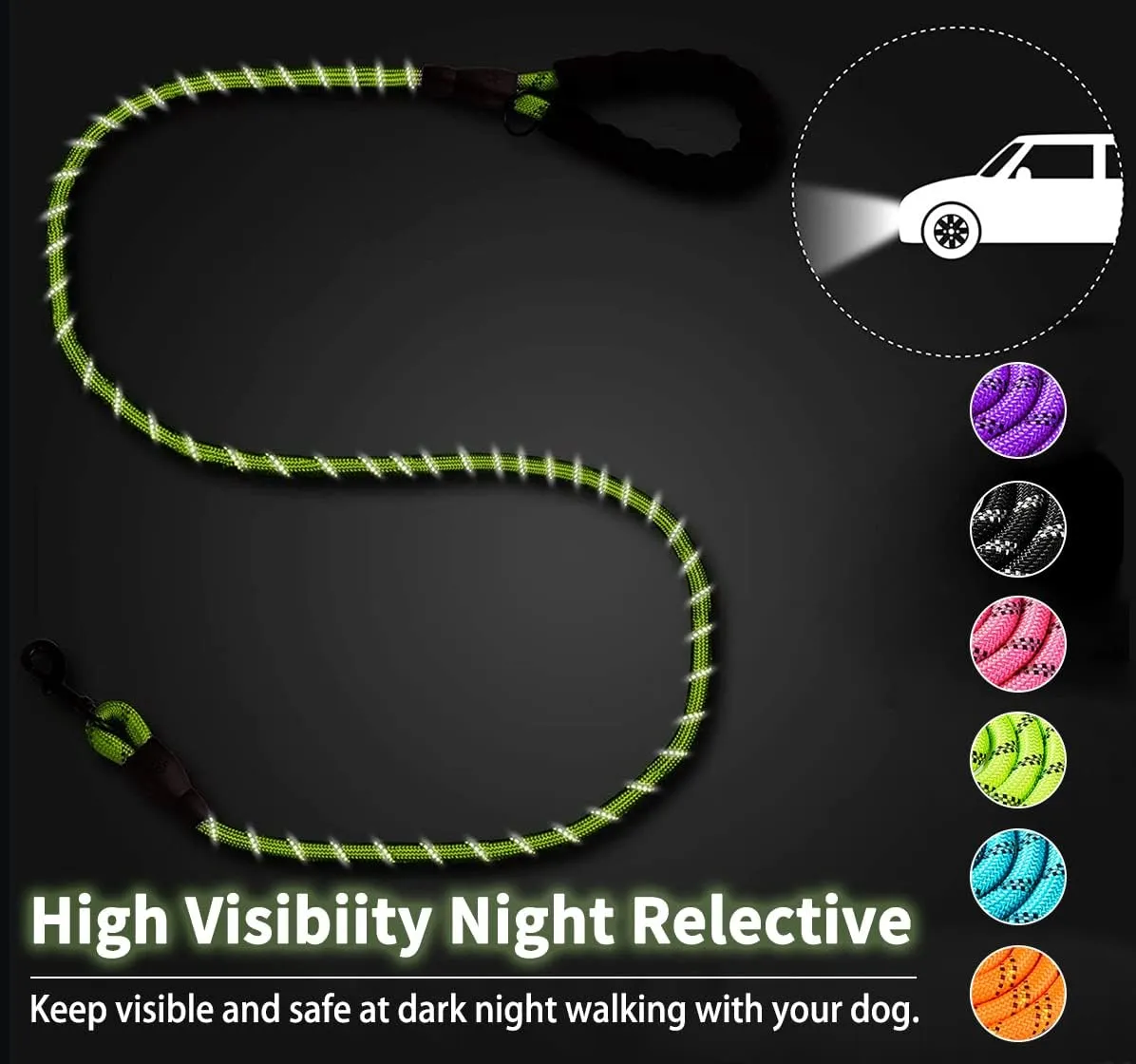 COOYOO 2 Pack Dog Leash 6 FT Heavy Duty - Comfortable Padded Handle - Reflective Dog Leash for Medium Large Dogs with Collapsible Pet Bowl Set 6-Black Green