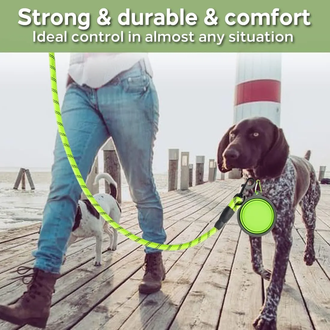 COOYOO 2 Pack Dog Leash 6 FT Heavy Duty - Comfortable Padded Handle - Reflective Dog Leash for Medium Large Dogs with Collapsible Pet Bowl Set 6-Black Green