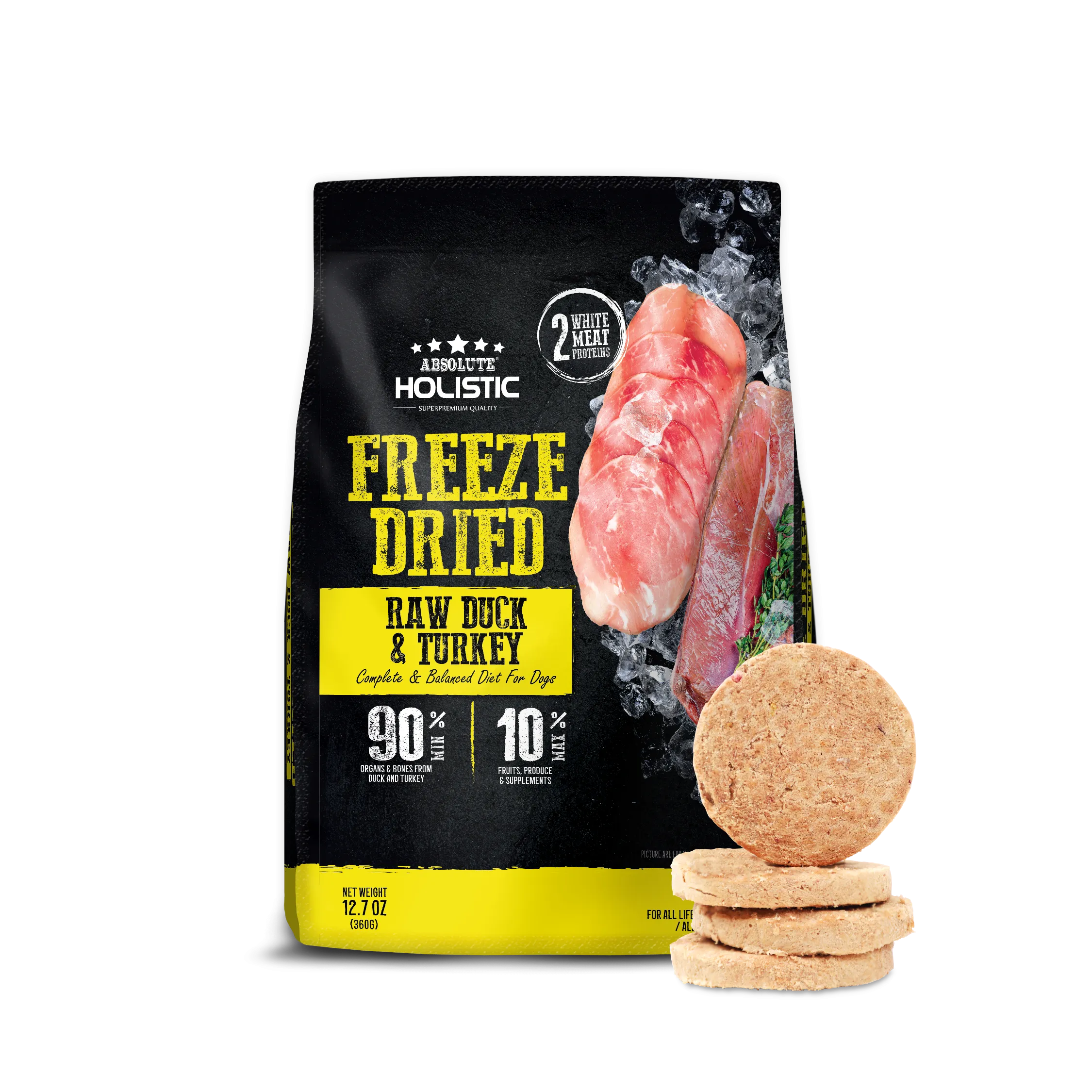 [CTN of 4] Absolute Holistic Freeze Dried Raw Patty for Dogs - Duck & Turkey (12.7oz)