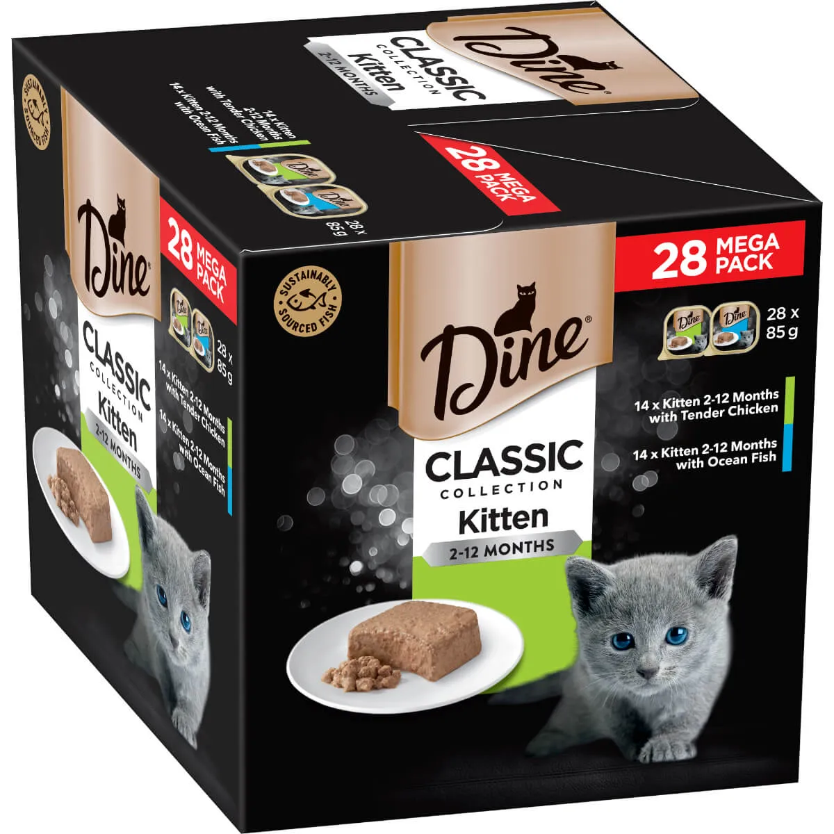 Dine Classic Collection Kitten 2-12 months with Tender Chicken & with Ocean Fish Wet Cat Food 28pk