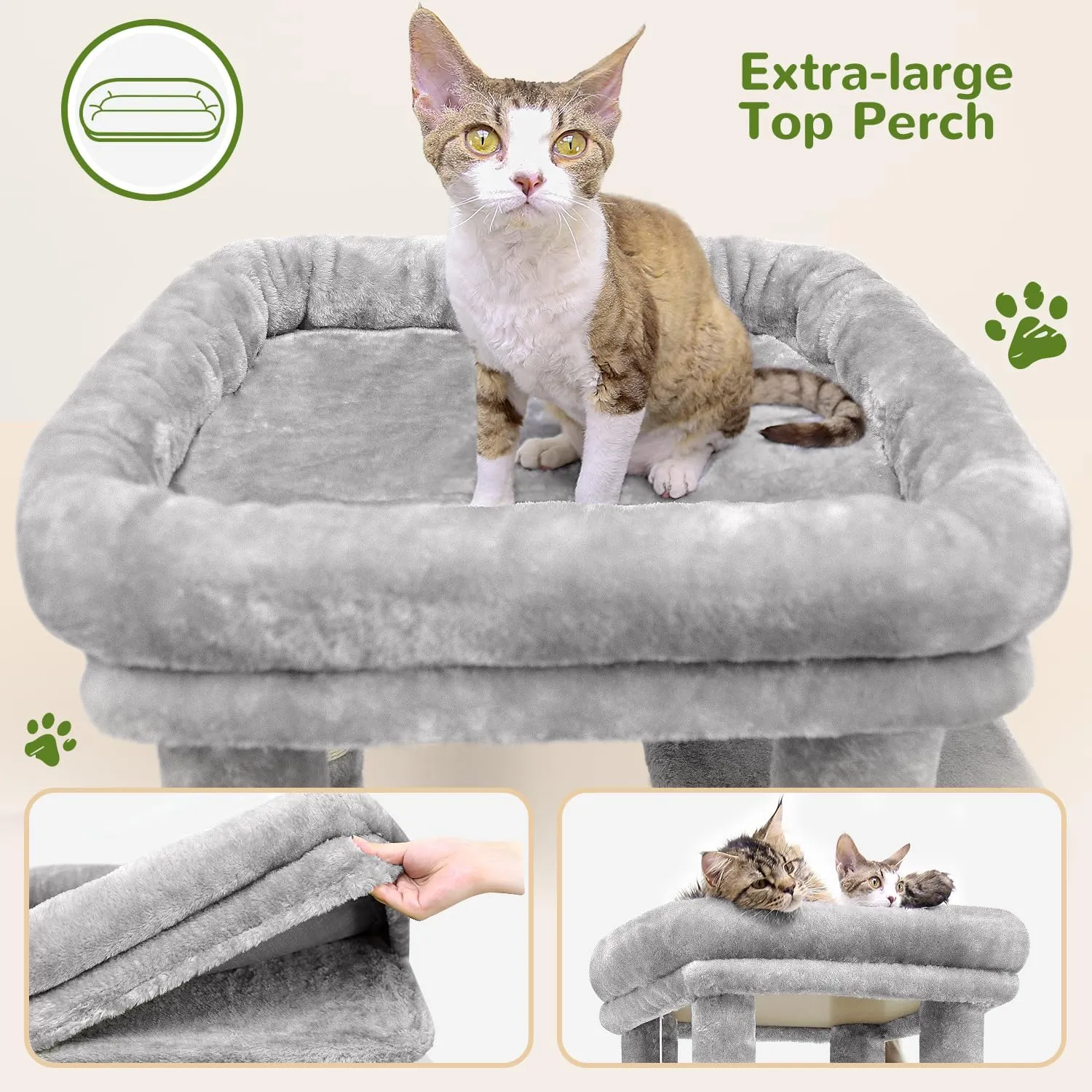 F61 Cat Tower for Indoor Cats, Heavy Duty Cat Trees for Large Cats Adult Big Cats Maine Coon Cat Tree Tower with Scratching Post, Extra Large Top Perch, Cat Condos, Light Grey, 61inch