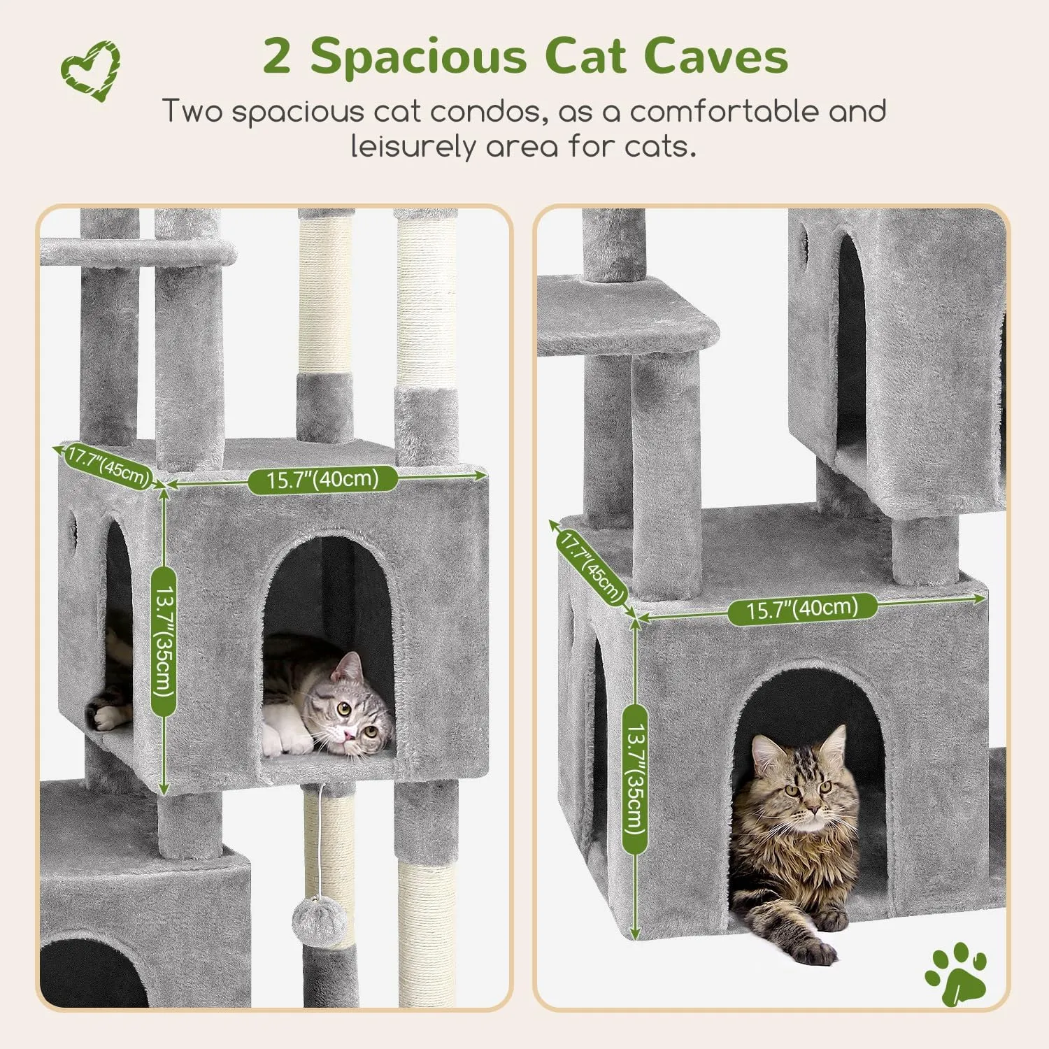F61 Cat Tower for Indoor Cats, Heavy Duty Cat Trees for Large Cats Adult Big Cats Maine Coon Cat Tree Tower with Scratching Post, Extra Large Top Perch, Cat Condos, Light Grey, 61inch
