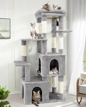 F61 Cat Tower for Indoor Cats, Heavy Duty Cat Trees for Large Cats Adult Big Cats Maine Coon Cat Tree Tower with Scratching Post, Extra Large Top Perch, Cat Condos, Light Grey, 61inch