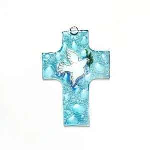 Fused Glass Cross - Dove with Olive Branch