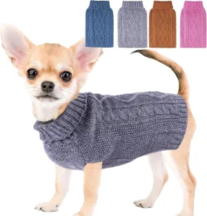 Grey Small Dog & Cat Turtleneck Knitted Sweater - Thick Warm Pullover for Fall & Winter, Girl & Boy Dog Clothing