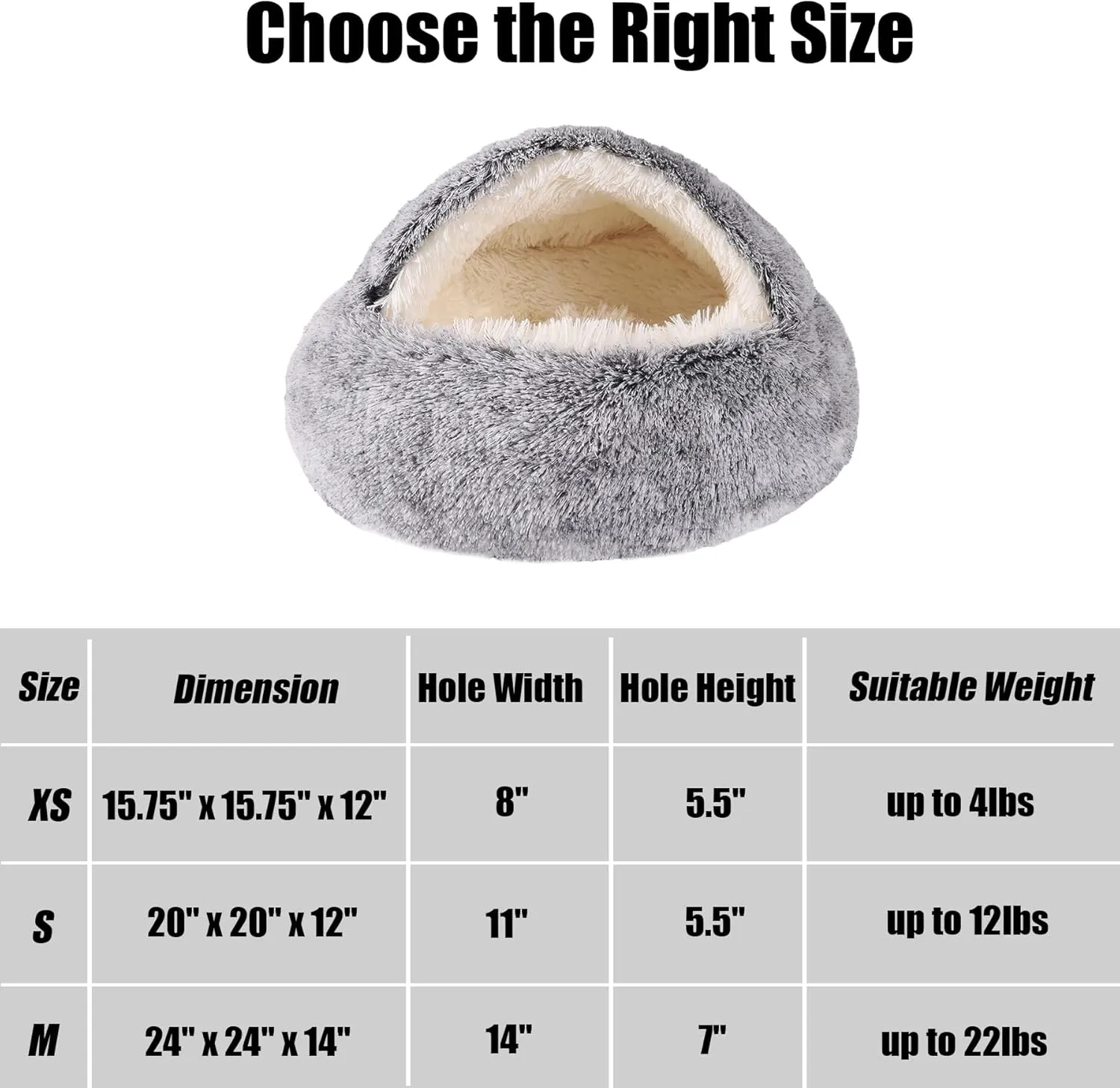 HYQ Small Dog Bed, Cat Beds for Indoor Cats Washable, Cozy Cat Cave Bed for Pets Up to 4 lbs (Grey, 15.7x15.7 Inch)
