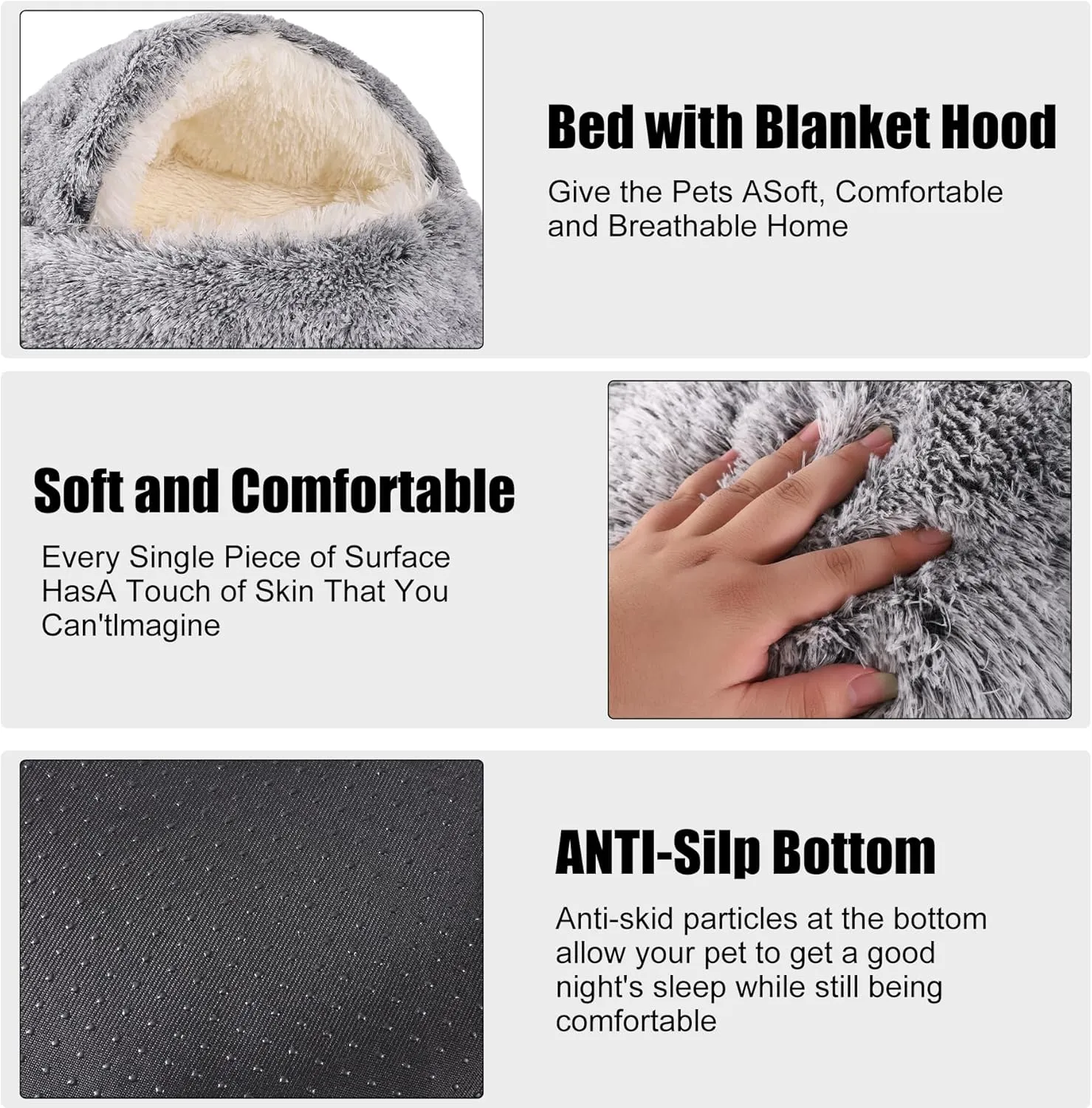 HYQ Small Dog Bed, Cat Beds for Indoor Cats Washable, Cozy Cat Cave Bed for Pets Up to 4 lbs (Grey, 15.7x15.7 Inch)