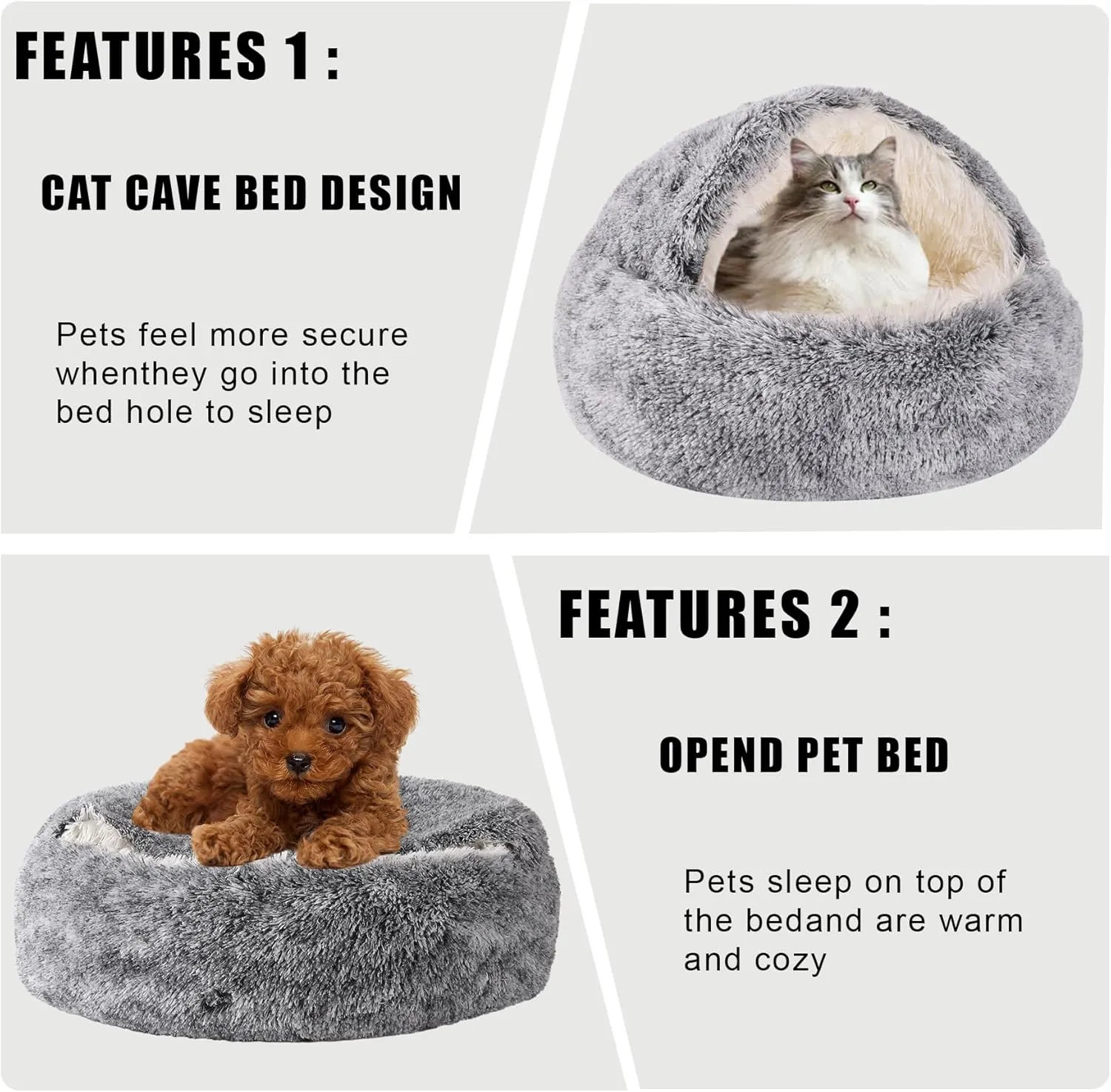 HYQ Small Dog Bed, Cat Beds for Indoor Cats Washable, Cozy Cat Cave Bed for Pets Up to 4 lbs (Grey, 15.7x15.7 Inch)