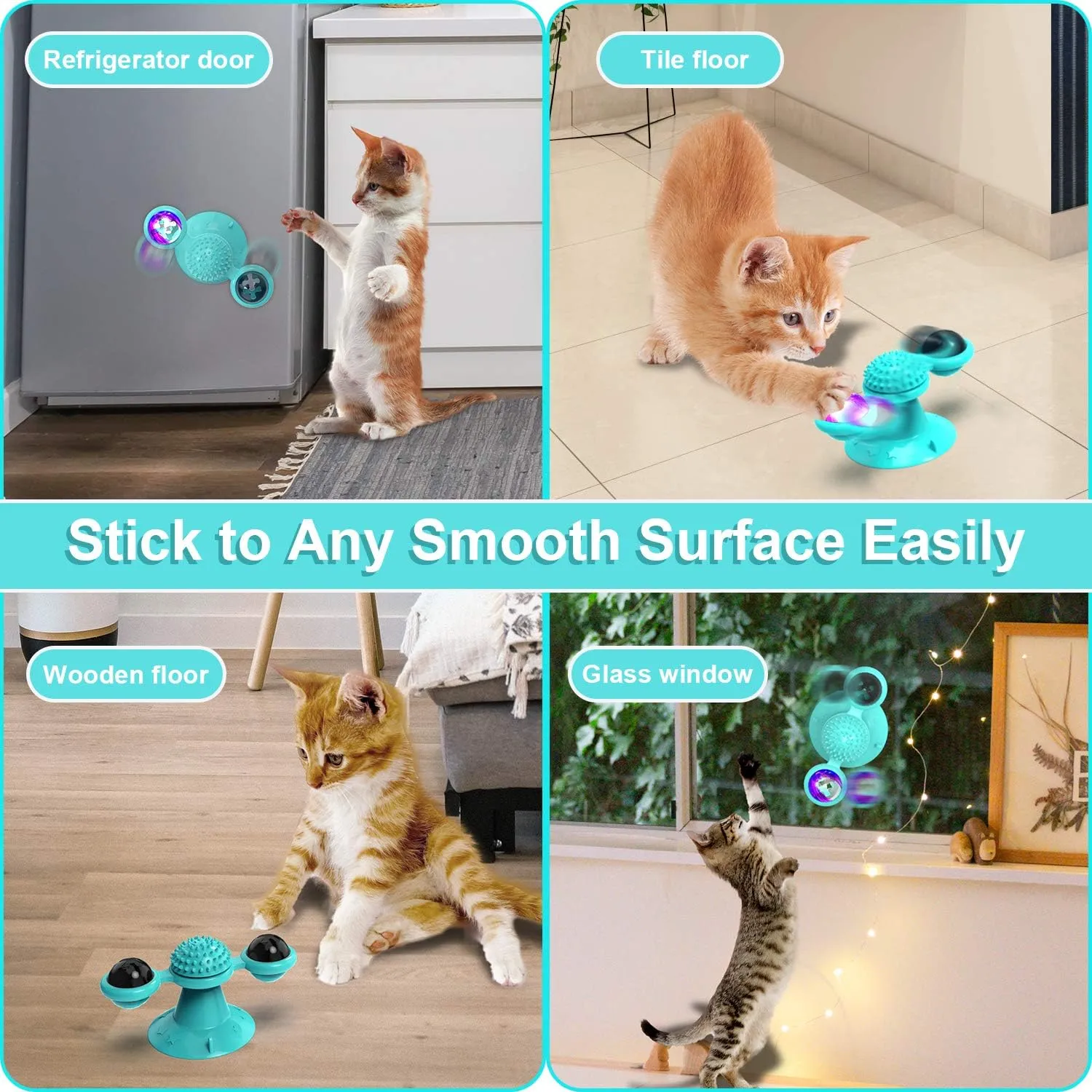 Interactive Windmill Cat Toys with Catnip : Cat Toys for Indoor Cats Funny Kitten Toys with LED Light Ball Suction CupCat Nip Toy for Cat chew Exercise (Blue)