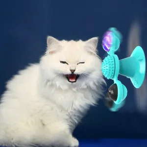 Interactive Windmill Cat Toys with Catnip : Cat Toys for Indoor Cats Funny Kitten Toys with LED Light Ball Suction CupCat Nip Toy for Cat chew Exercise (Blue)