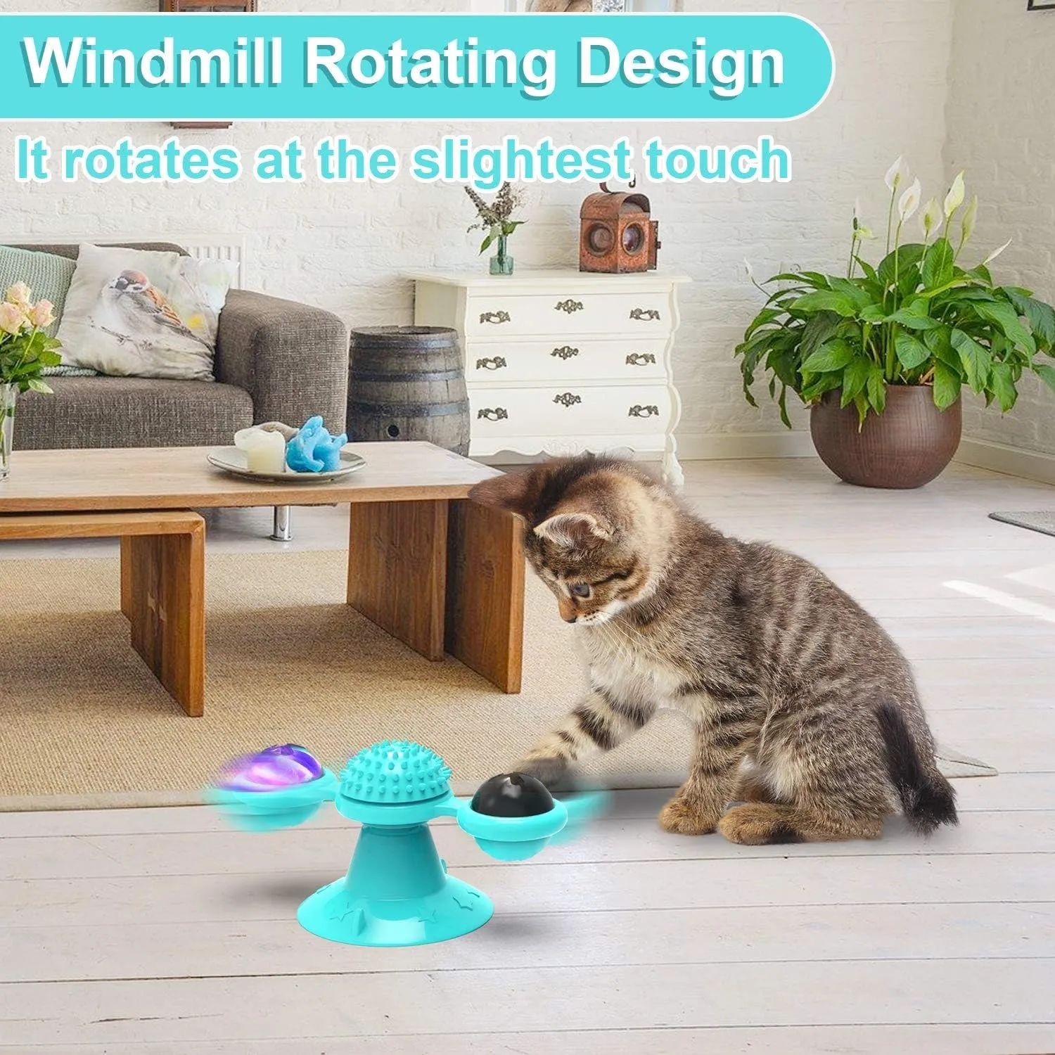 Interactive Windmill Cat Toys with Catnip : Cat Toys for Indoor Cats Funny Kitten Toys with LED Light Ball Suction CupCat Nip Toy for Cat chew Exercise