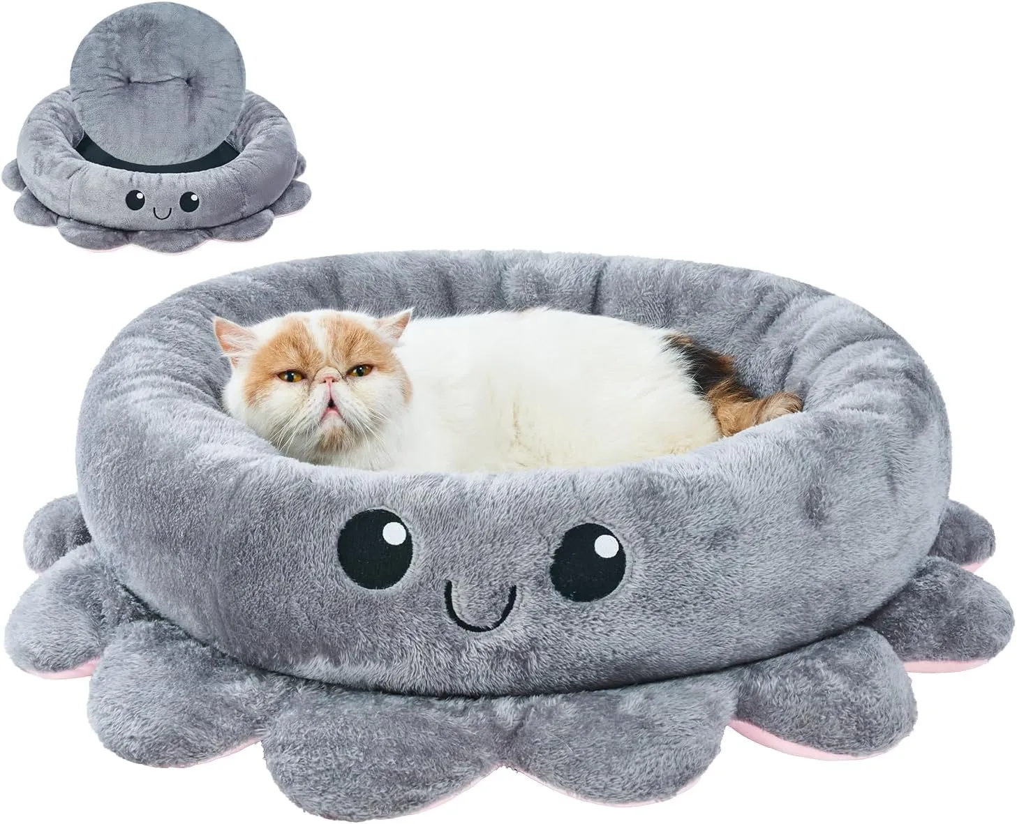 Jiupety Cute Calming Dog Beds Clearance for Medium Small Dogs, Anxiety Bolster Dog Bed with Octopus Shape, Grey, M, Boho, Round Pet Bed Cat with Removable Cushion