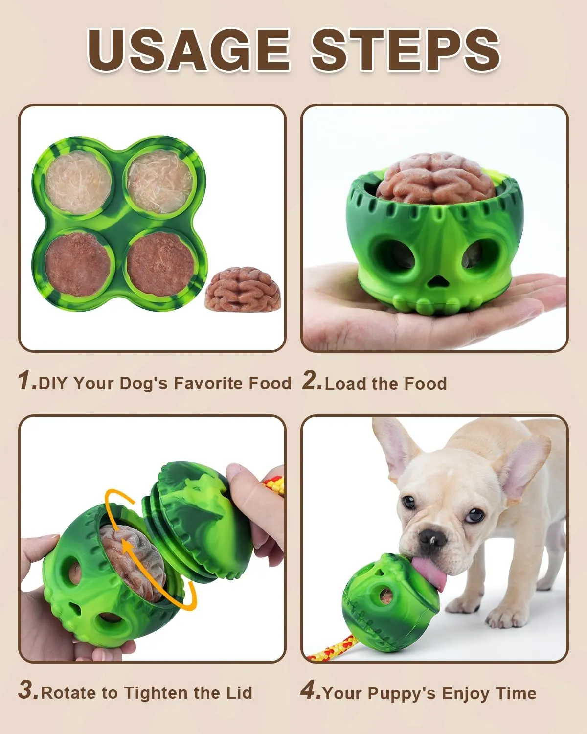 Joytale Dog Frozen Treat Toy, Fillable Dog Chew Toys with Frozen Mold for Aggressive Chewers, Skull Design with Rope to Keep Them Busy