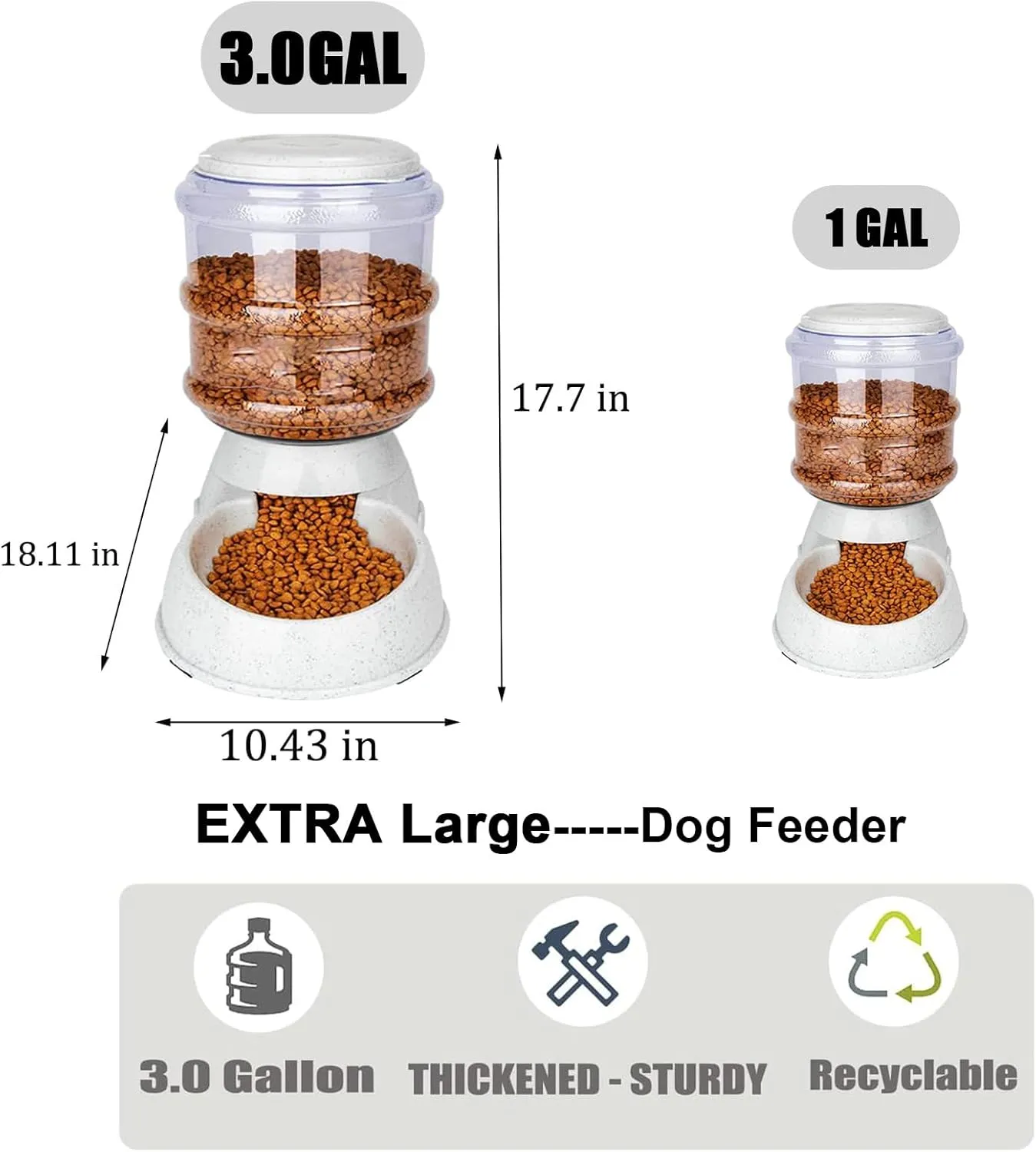 Kenond Automatic Dog and Cat Feeder - 3 Gallon Gravity Food Dispenser for Large Breeds - Pet Feeding Station