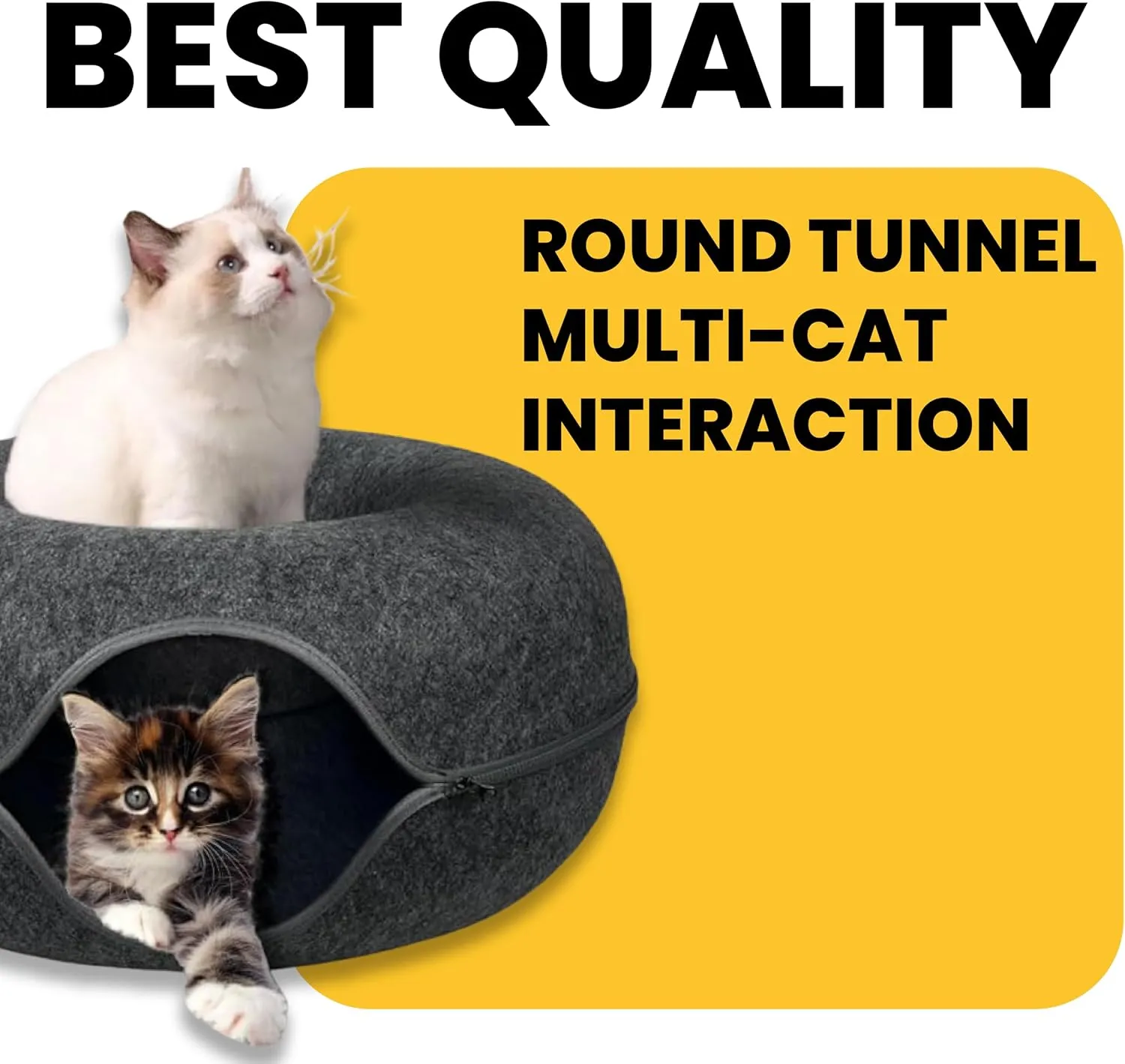 Laluz 2021 Large Cat Tunnel Bed for Indoor Cats Up to 30 Lbs Peekaboo Donut Cave with Catnip and Plush Toys Scratch Resistant Felt Design Detachable and Washable Cat Tunnel (Dark Grey, L)