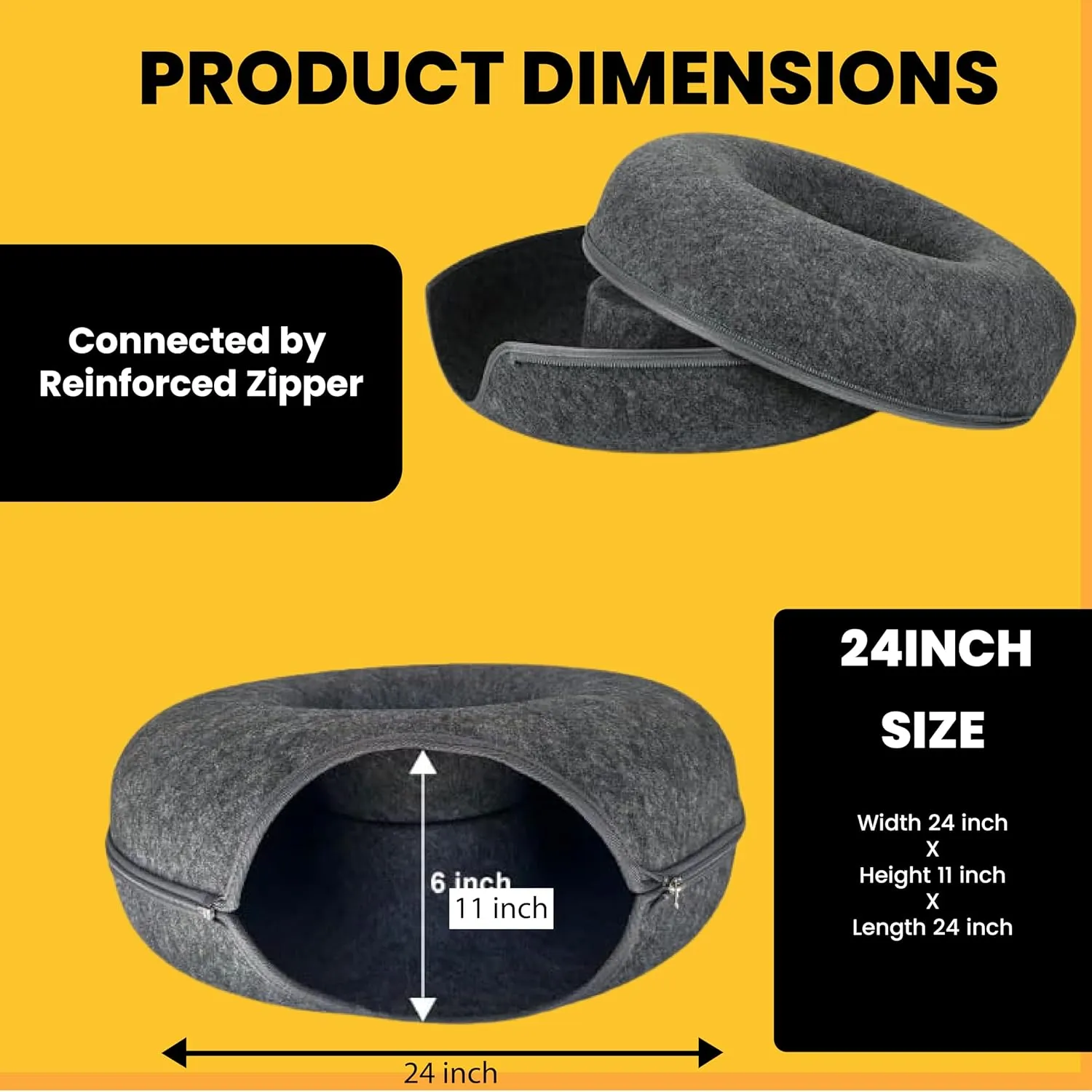 Laluz 2021 Large Cat Tunnel Bed for Indoor Cats Up to 30 Lbs Peekaboo Donut Cave with Catnip and Plush Toys Scratch Resistant Felt Design Detachable and Washable Cat Tunnel (Dark Grey, L)