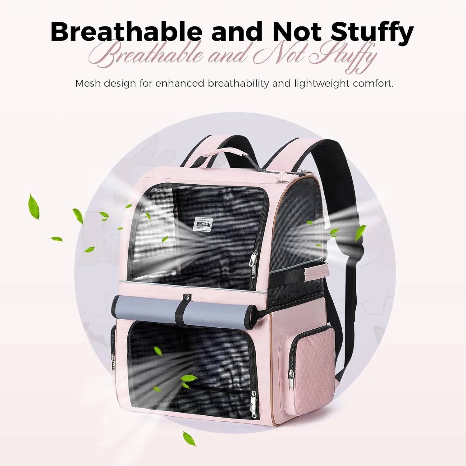 Lekebobor Double Cat Backpack Carrier for 2 Cats, Double-Compartment Pet Carrier Backpack for Two Small Cats or One Medium Dogs, Cats Carrier Backpack Dog Carrier Backpack Fits Up to 24 Lbs,Pink