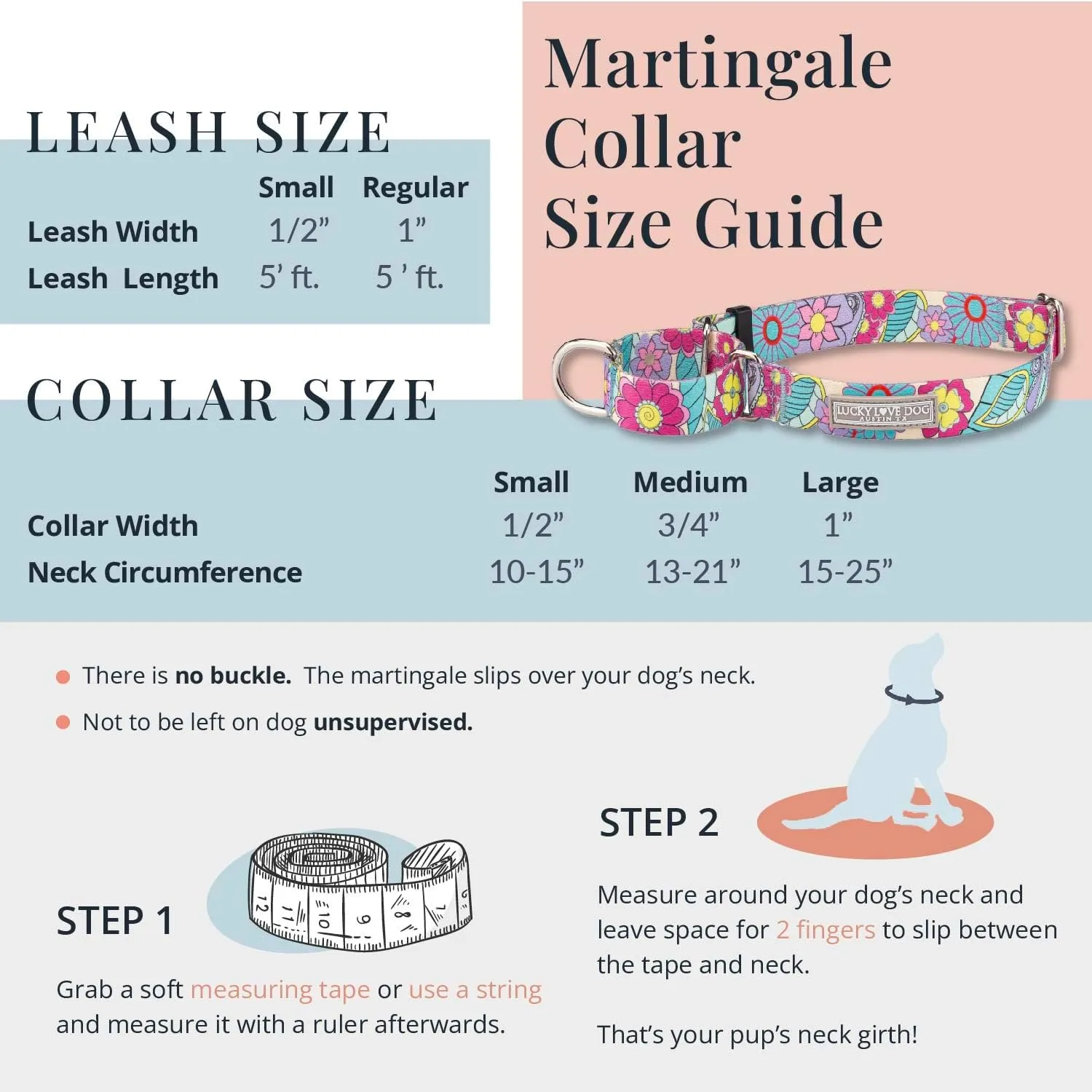 Lucky Love Dog Martingale Collar and Leash Set, Premium No Slip Collar and Leash Set, Great for Whippets, Greyhounds, and More (Blackbird, Small - Combo)
