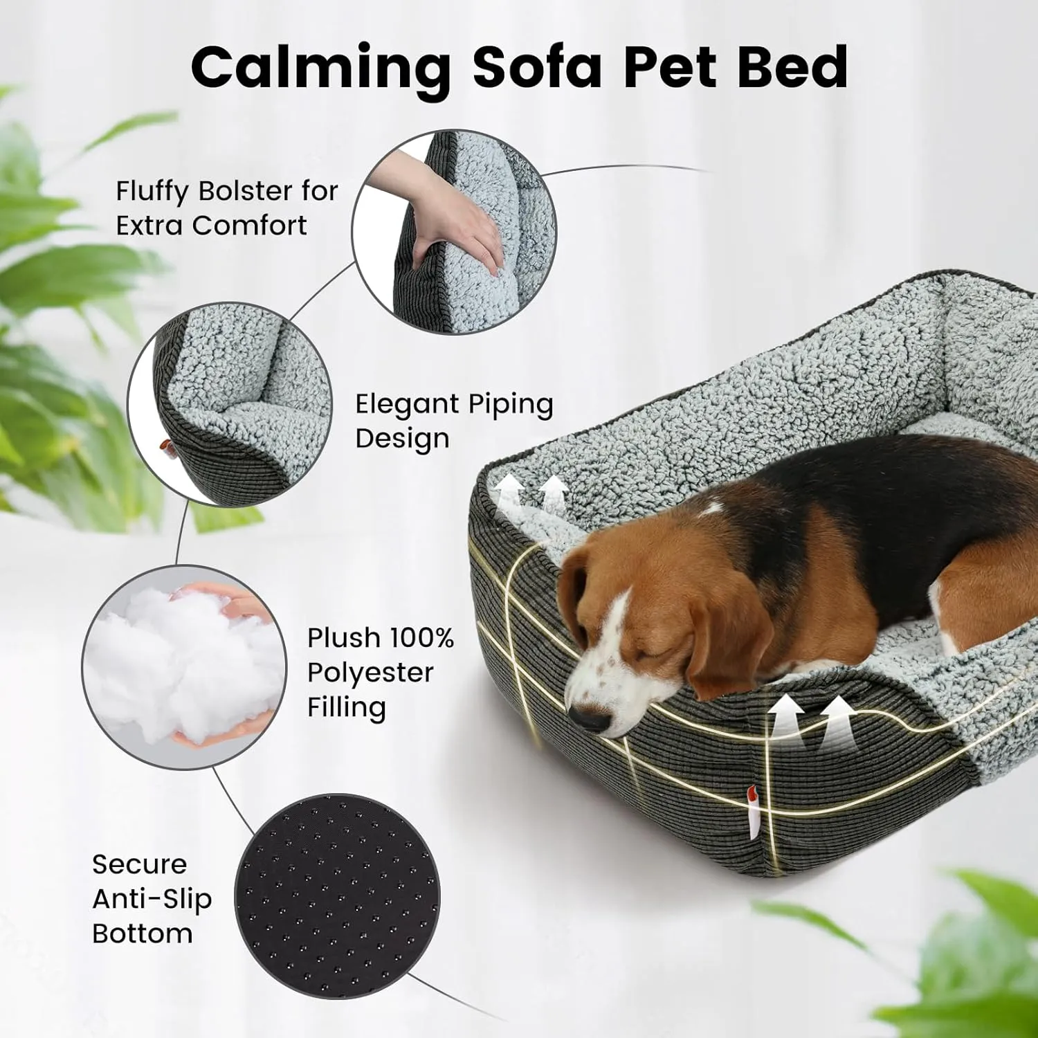 Miguel Washable Cat Beds for Indoor Cats with Removable Cushion, Easy to Wash Small Pet Sofa Bed with Side, Rectangle Bolster Kitten Bed Calming Cuddle Puppy Bed with Anti-Slip Bottom, Gray 20 Inch