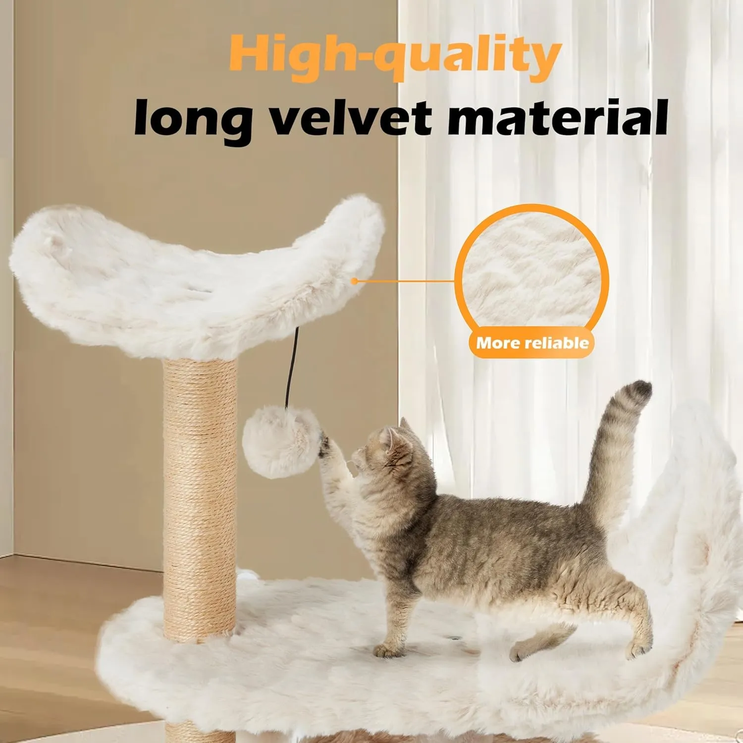 Modern Cute Cat Tree for Indoor Cats, 31-Inch 3-Tier Small Cat Tower with Scratching Posts, Soft White Plush Sailboat Perch & Lookout, Cute Cat Furniture for Kittens and Small Cats