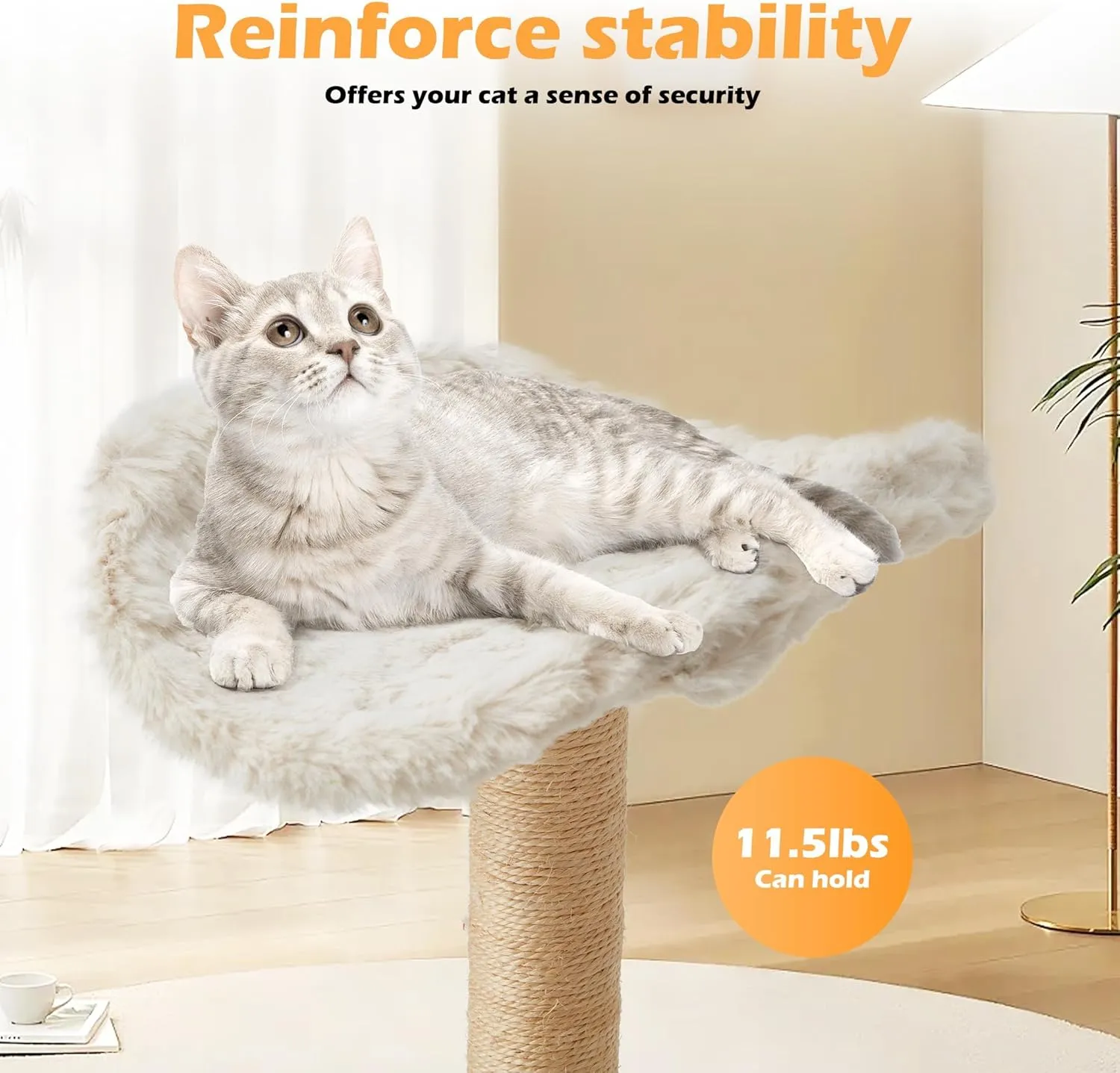 Modern Cute Cat Tree for Indoor Cats, 31-Inch 3-Tier Small Cat Tower with Scratching Posts, Soft White Plush Sailboat Perch & Lookout, Cute Cat Furniture for Kittens and Small Cats