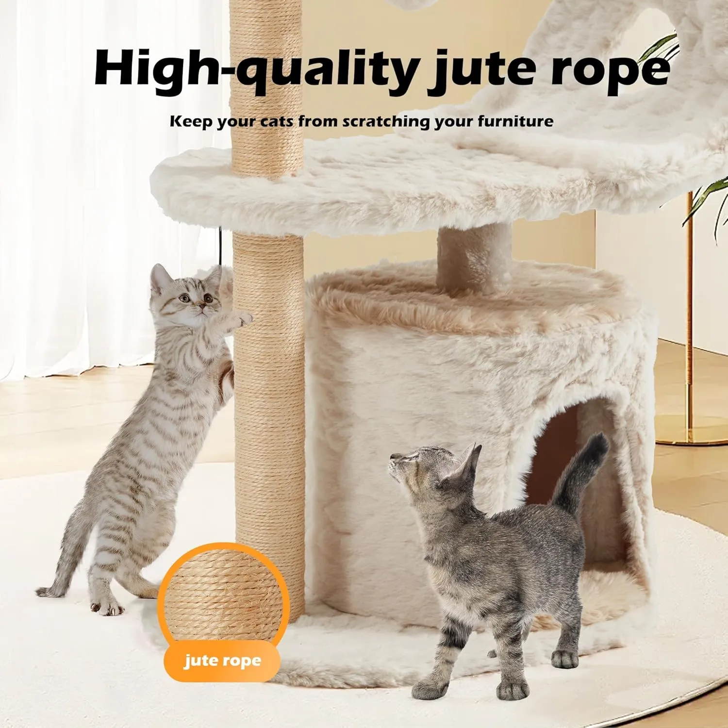 Modern Cute Cat Tree for Indoor Cats, 31-Inch 3-Tier Small Cat Tower with Scratching Posts, Soft White Plush Sailboat Perch & Lookout, Cute Cat Furniture for Kittens and Small Cats
