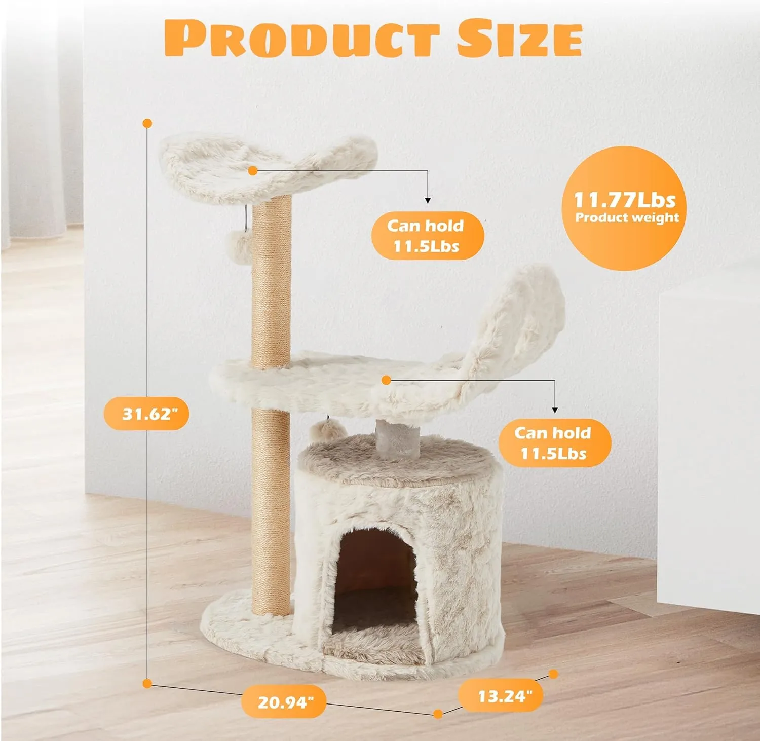 Modern Cute Cat Tree for Indoor Cats, 31-Inch 3-Tier Small Cat Tower with Scratching Posts, Soft White Plush Sailboat Perch & Lookout, Cute Cat Furniture for Kittens and Small Cats