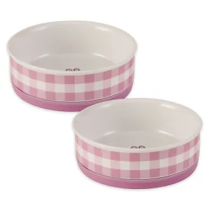 Pansy Petite Check Pet Bowl Set of 2, Medium - 1.5 C. Capacity