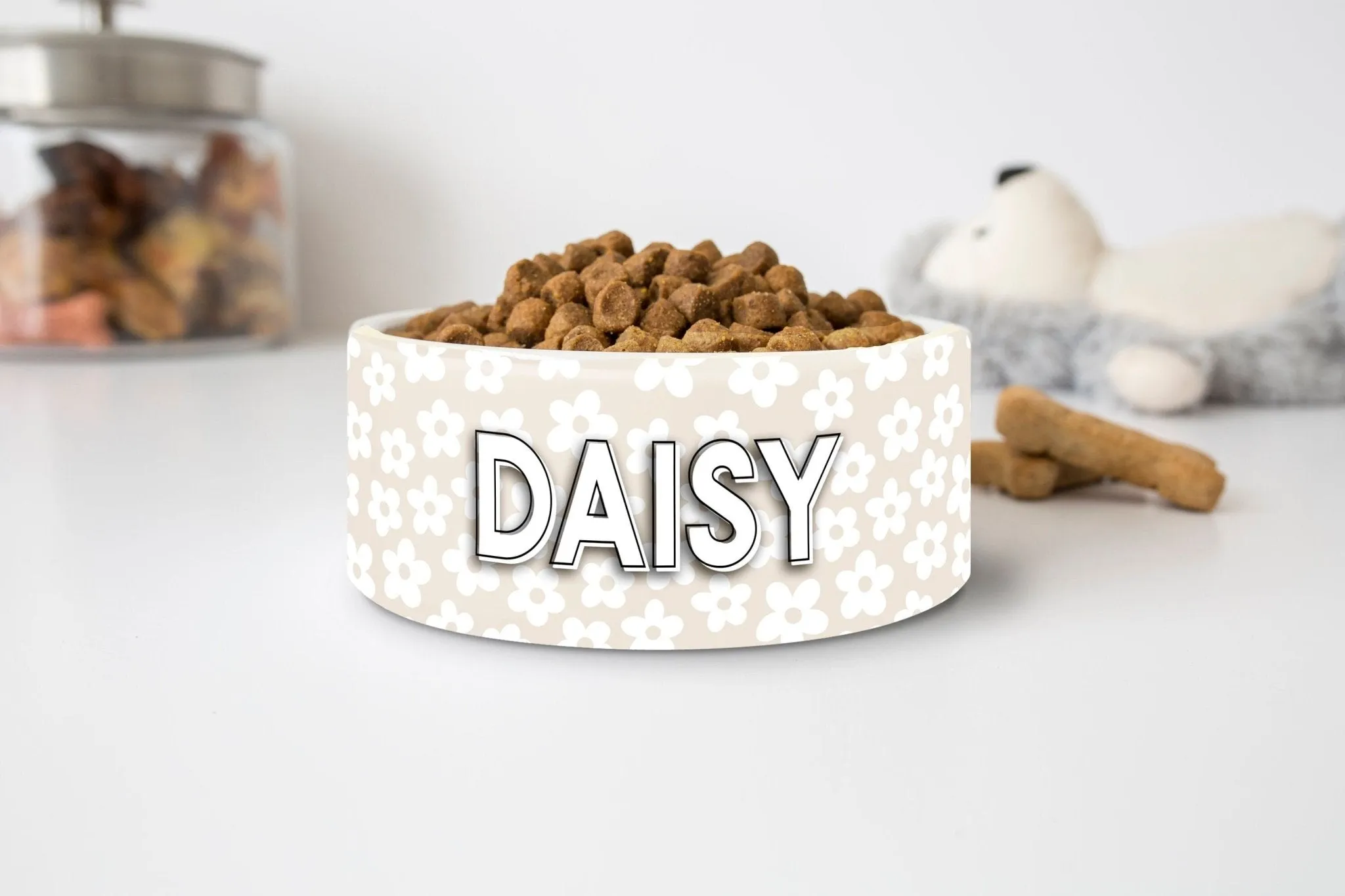 Personalized Dog Bowl Cat Pet Bowl with Name Neutral Daisy Pet Food Bowl Water Bowl  Ceramic