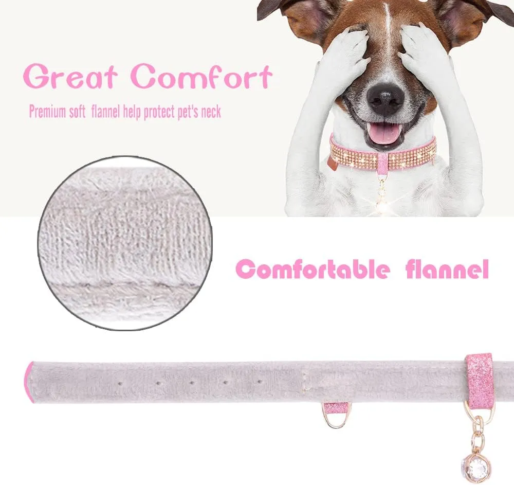 PetsHome Cat Collar, Dog Collar, [Bling Rhinestones] Premium PU Leather with Pendant Adjustable Collars for Small to Medium Dog Medium Pink