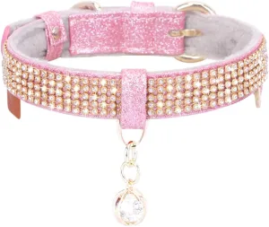 PetsHome Cat Collar, Dog Collar, [Bling Rhinestones] Premium PU Leather with Pendant Adjustable Collars for Small to Medium Dog Medium Pink