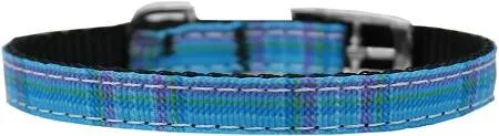 Plaid Nylon Dog Collar with classic buckle 3-8" Blue Size 12