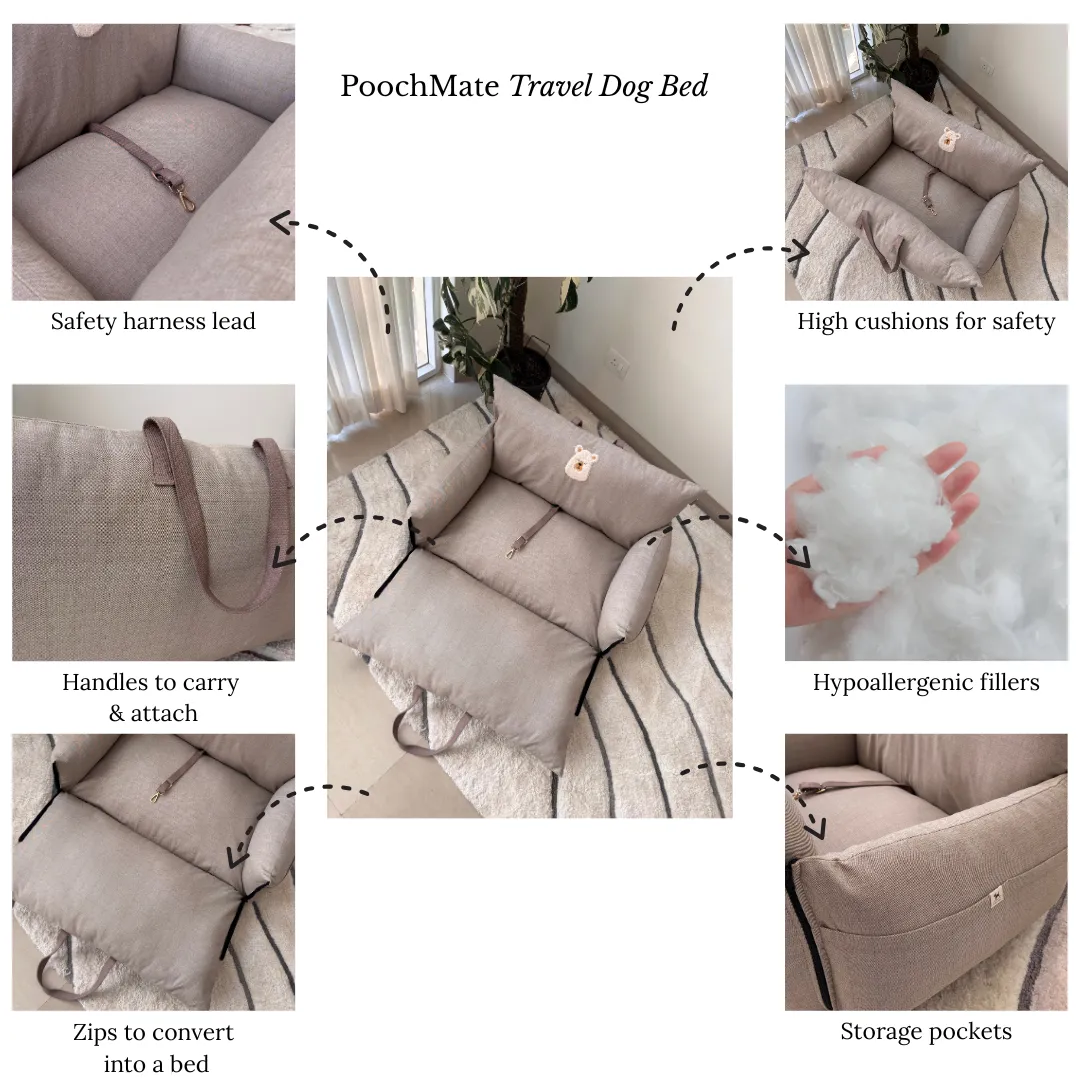 PoochMate Dog Travel Bed Large : Sandstone Beige