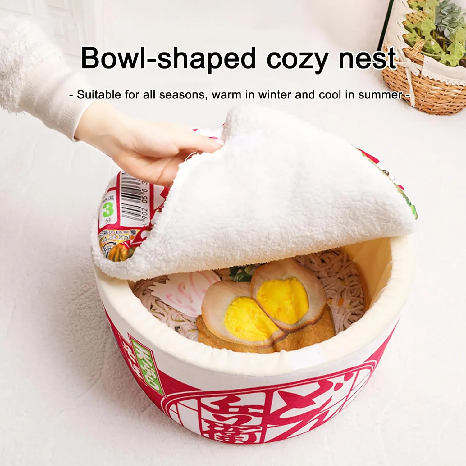  Ramen Noodle Dog & Cat Bed,Keep Warm and Super Soft Creative Pet Nest for Indoor Cats,Removable Washable Cushion for Small Medium Large Dogs and Cats