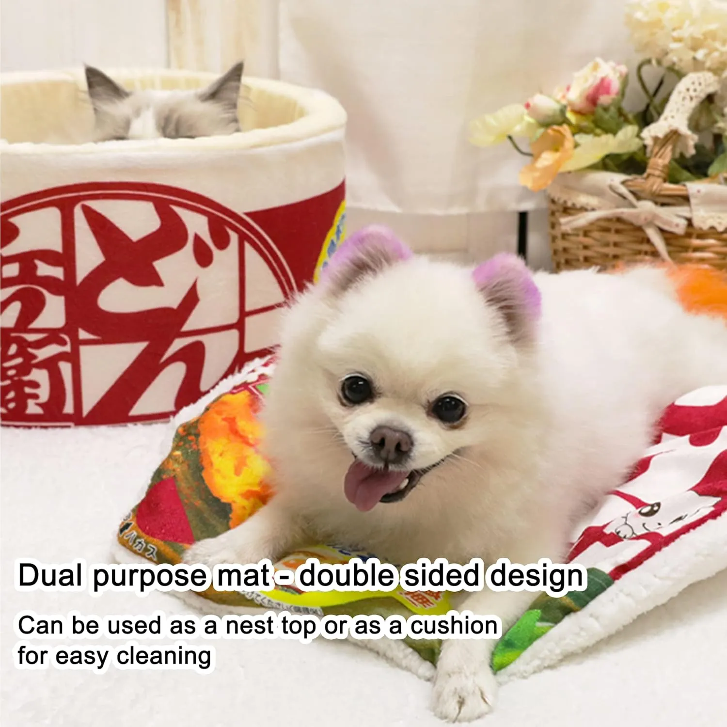  Ramen Noodle Dog & Cat Bed,Keep Warm and Super Soft Creative Pet Nest for Indoor Cats,Removable Washable Cushion for Small Medium Large Dogs and Cats