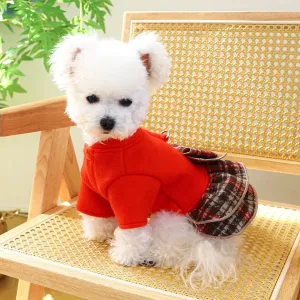 Regal Glamour: Big Red Princess Dress - Autumn and Winter Pet Apparel with Thickened Warmth and Belt Pull Cord Buckle for Small to Medium Dogs
