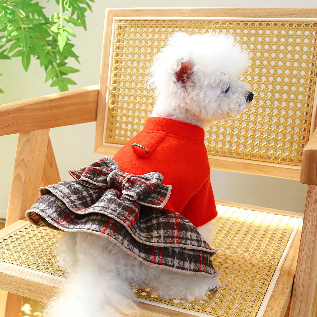 Regal Glamour: Big Red Princess Dress - Autumn and Winter Pet Apparel with Thickened Warmth and Belt Pull Cord Buckle for Small to Medium Dogs