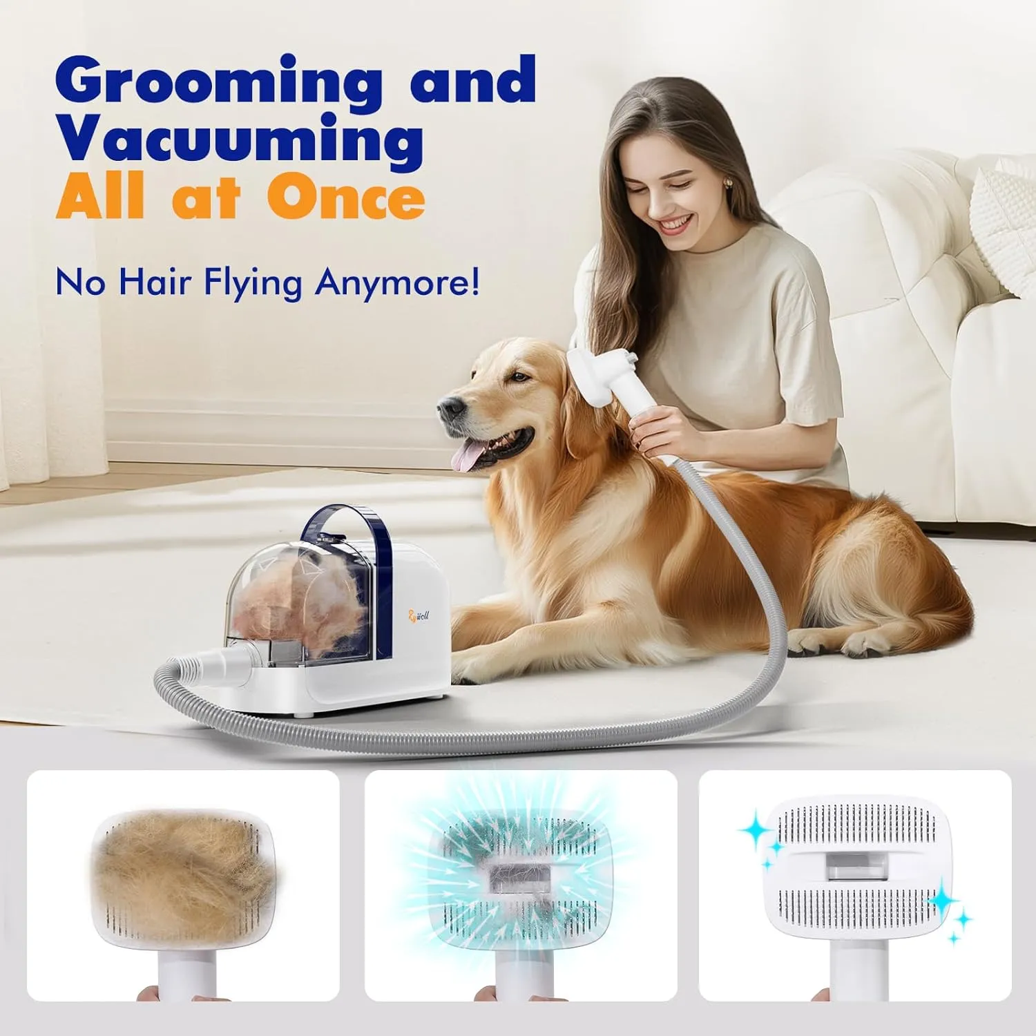 Rywell 1.5L Pet Grooming Vacuum for Dogs & Cats, 12Kpa Low Noise Dog Grooming Kit with Clippers, Deshedding Tools & 5 Comb