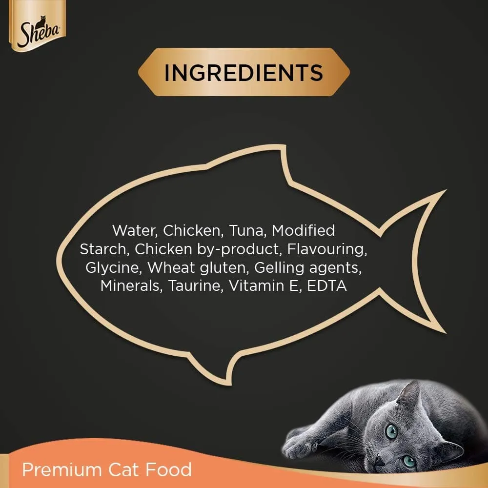Sheba Chicken With Tuna In Gravy and Fish with Dry Bonito Flake Premium Cat Wet Food Combo