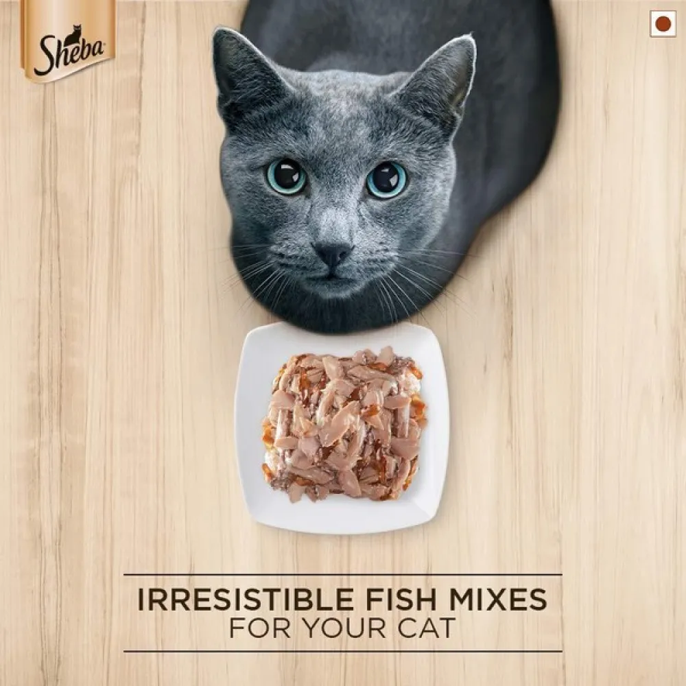 Sheba Chicken With Tuna In Gravy and Fish with Dry Bonito Flake Premium Cat Wet Food Combo