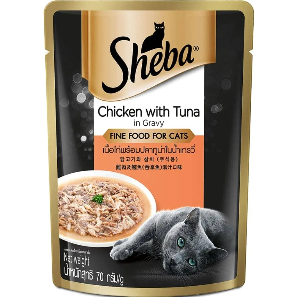 Sheba Chicken With Tuna In Gravy and Fish with Dry Bonito Flake Premium Cat Wet Food Combo