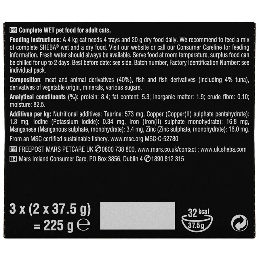 Sheba Perfect Portions Adult Wet Cat Food Trays Tuna in Gravy 6 x 37.5g (Pack of 8)