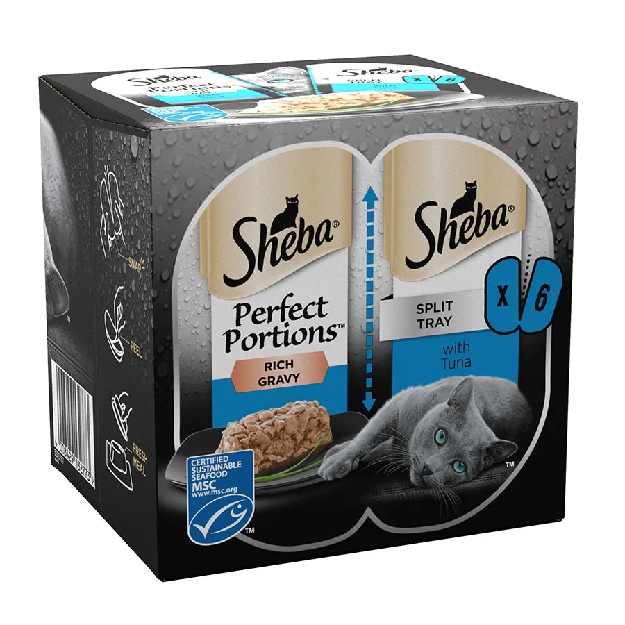 Sheba Perfect Portions Adult Wet Cat Food Trays Tuna in Gravy 6 x 37.5g (Pack of 8)