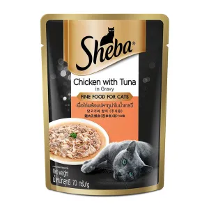 Sheba Premium Adult (1 Yrs   ) Fine Chicken with Tuna in Gravy Wet Cat Food, 70 g